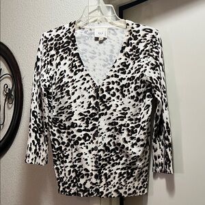 ECI Black and White Leopard Print V-Neck Sweater